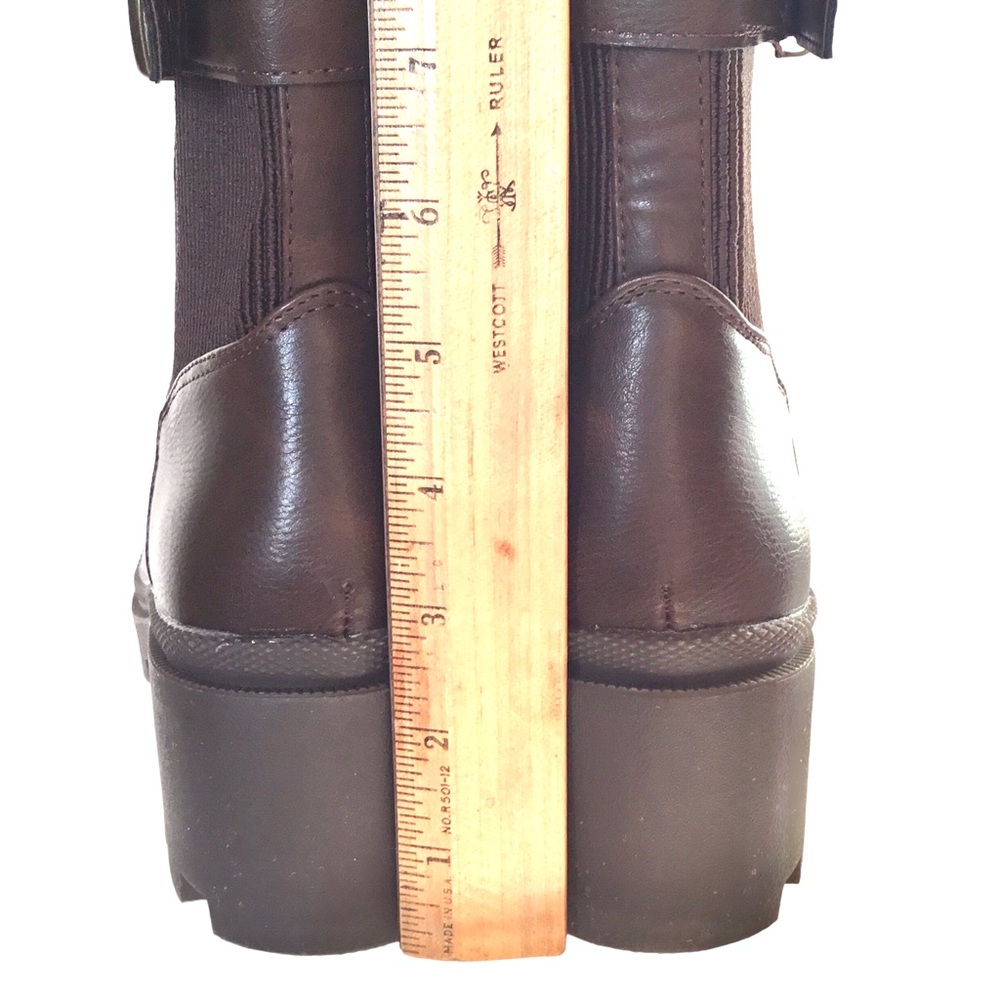 🆕TAHARI MELISSA Chunky Combat Ankle Boot Brown Vegan Leather Lace/Zip up Size-10 - Picture 10 of 16